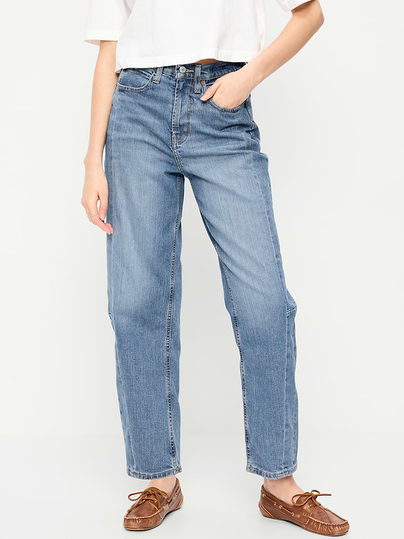 High-Waisted Baggy Barrel Ankle Jeans
