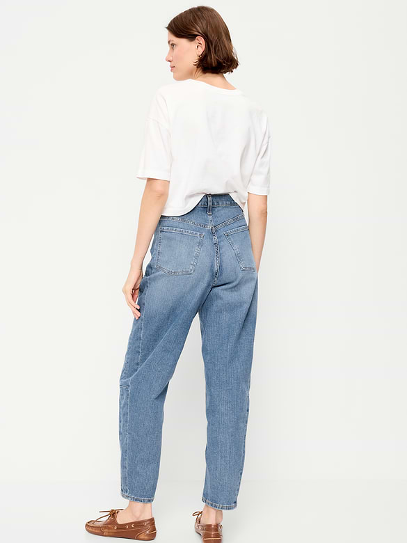 High-Waisted Baggy Barrel Ankle Jeans