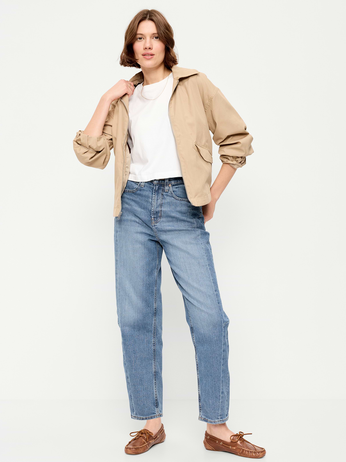 High-Waisted Baggy Barrel Ankle Jeans