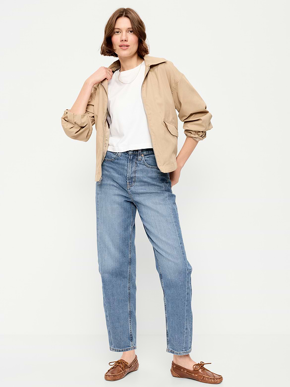 High-Waisted Baggy Barrel Ankle Jeans