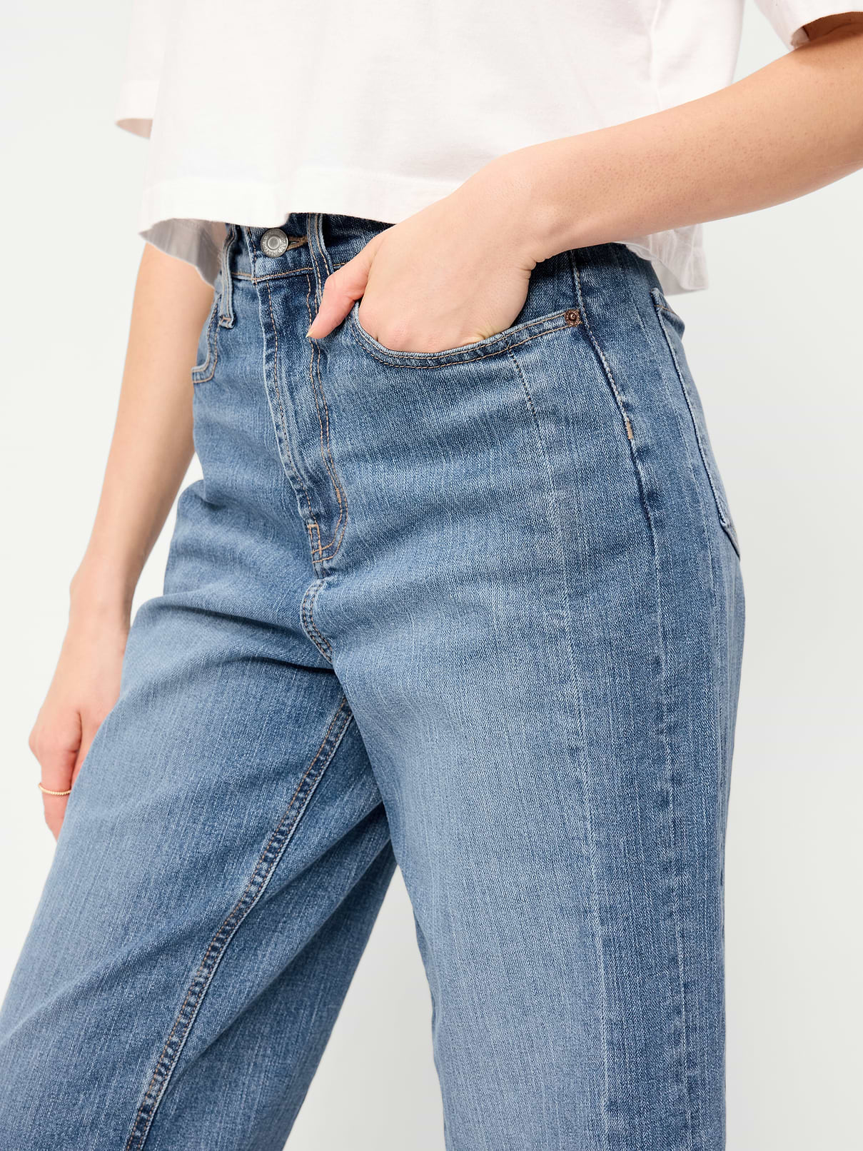 Image 5 of 9, High-Waisted Baggy Barrel Ankle Jeans