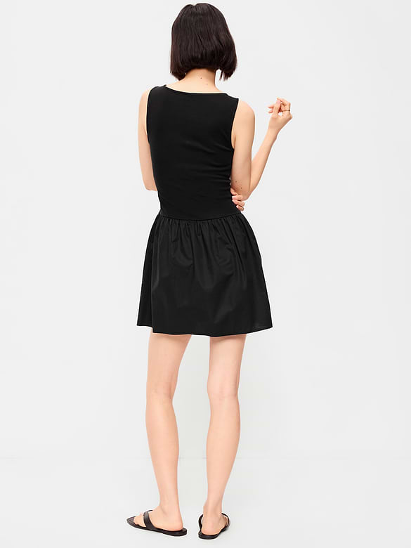 Mixed Media Drop-Waist Mini Dress