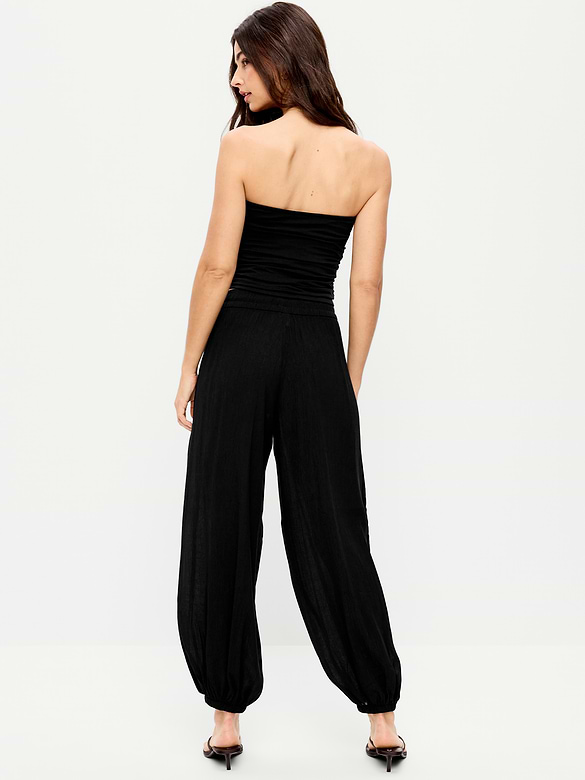 High-Waisted Sheer Crinkle Crepe Harem Pants