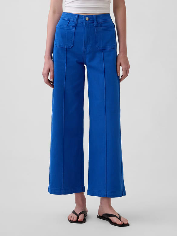 High Rise Stride Wide-Leg Ankle Jeans