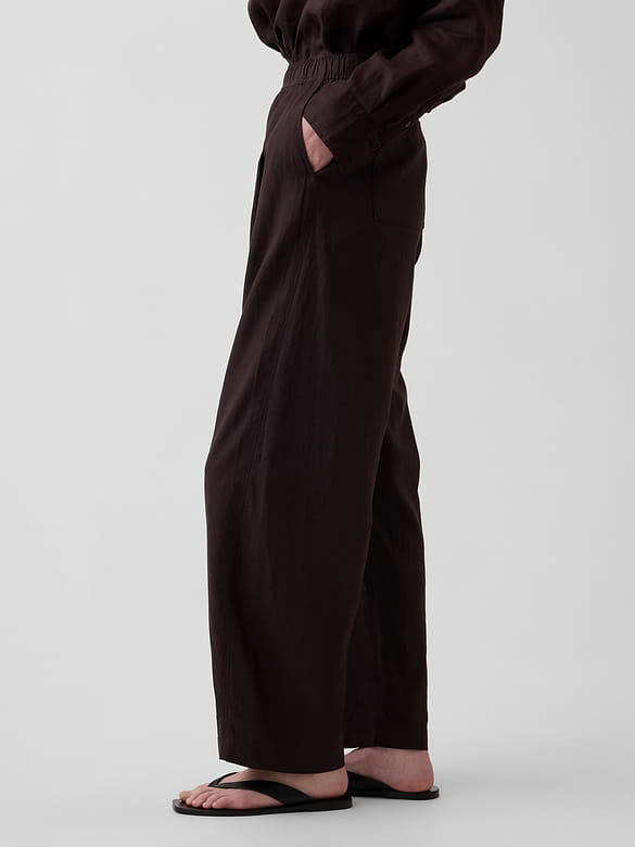 Linen-Blend Easy Barrel Pants