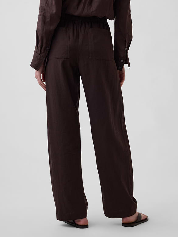 Linen-Blend Easy Barrel Pants