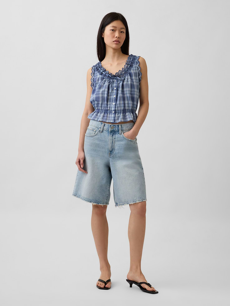 Image number 2 showing, Eyelet Tie-Front Crop Peplum Top