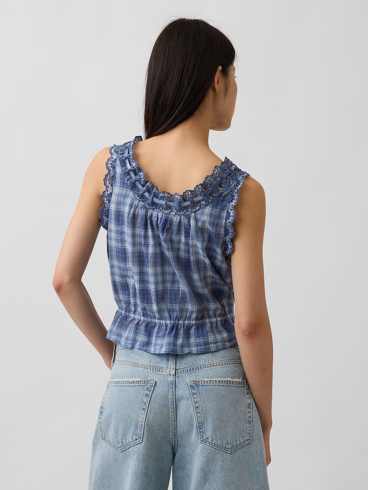 Eyelet Tie-Front Crop Peplum Top | Gap