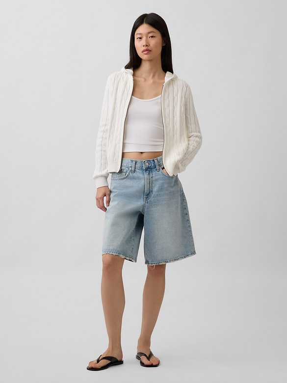 100% Cotton Cable-Knit Zip Cardigan