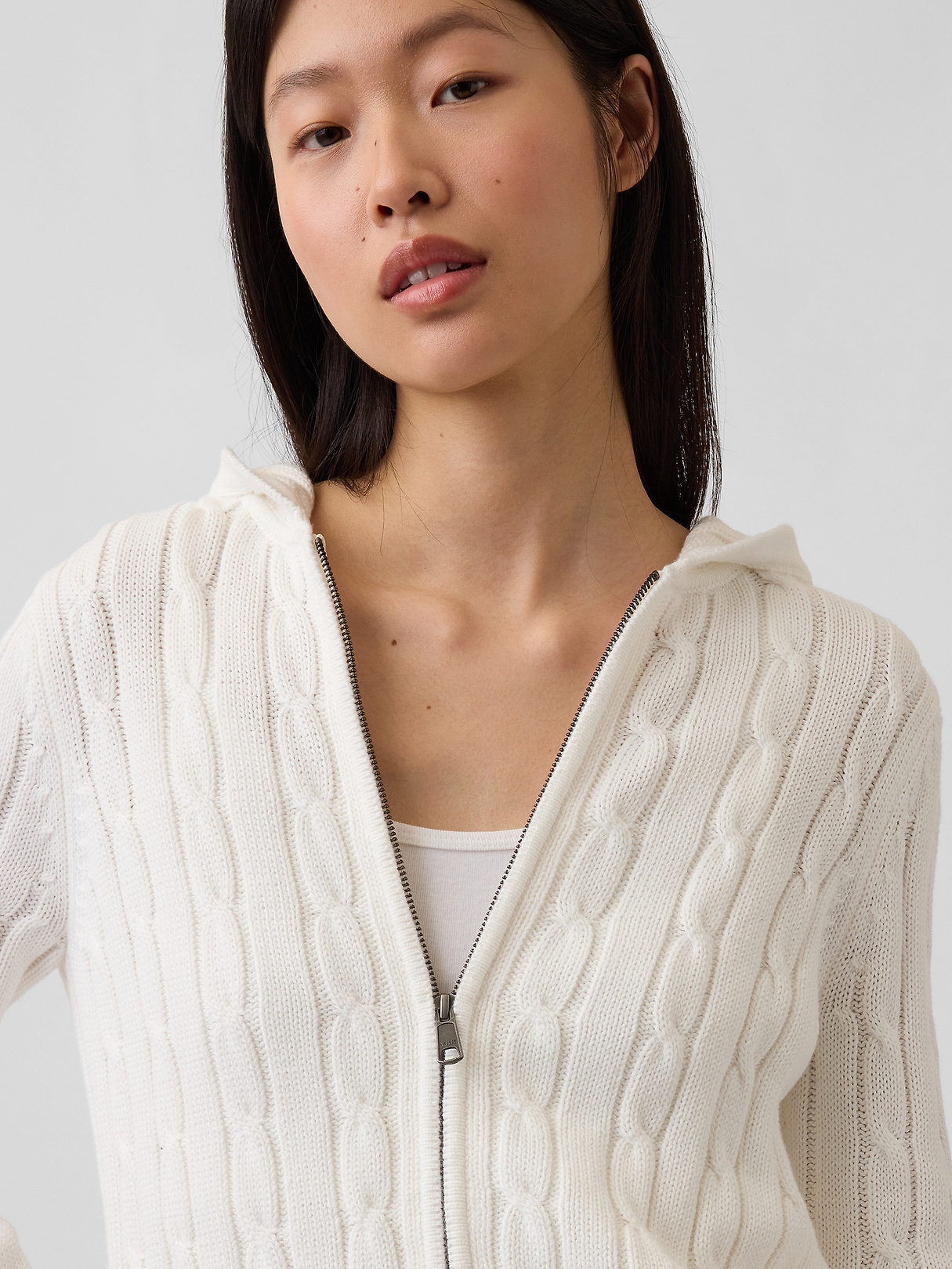 100% Cotton Cable-Knit Zip Cardigan | Gap