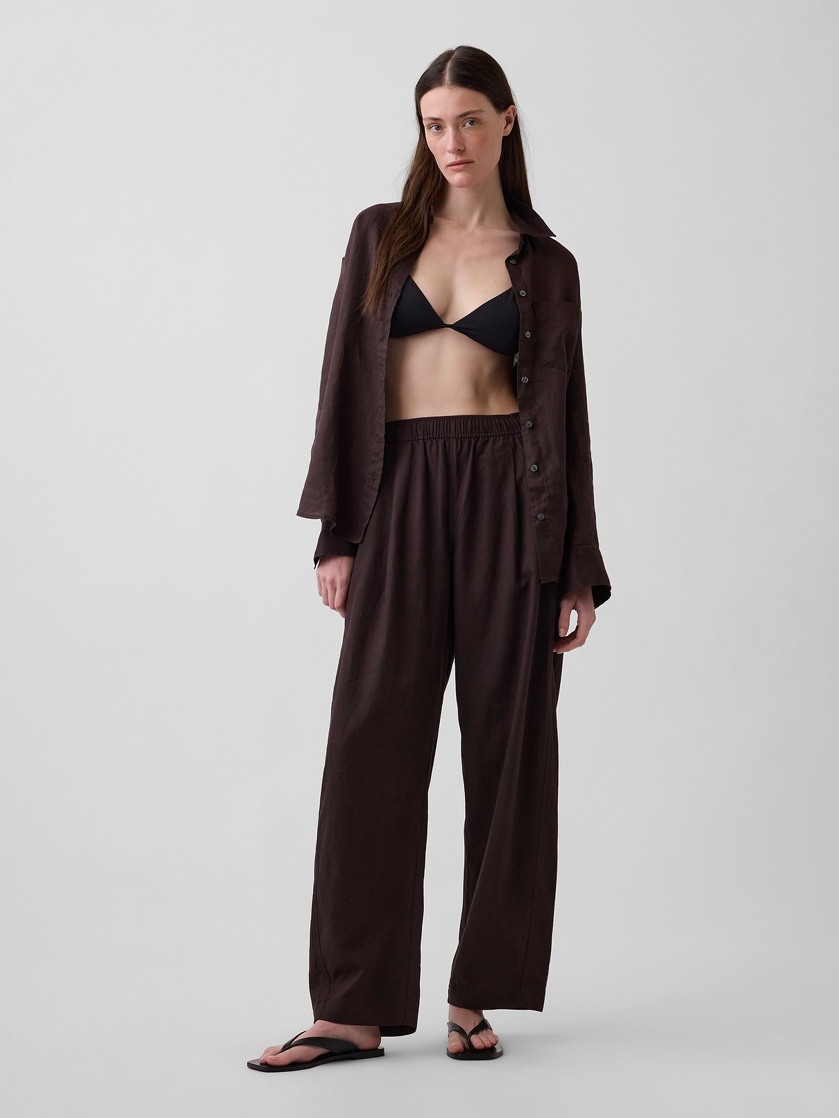 Linen-Blend Easy Barrel Pants