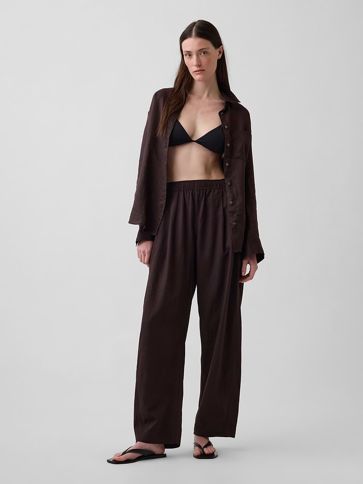 Image number 1 showing, Linen-Blend Easy Barrel Pants