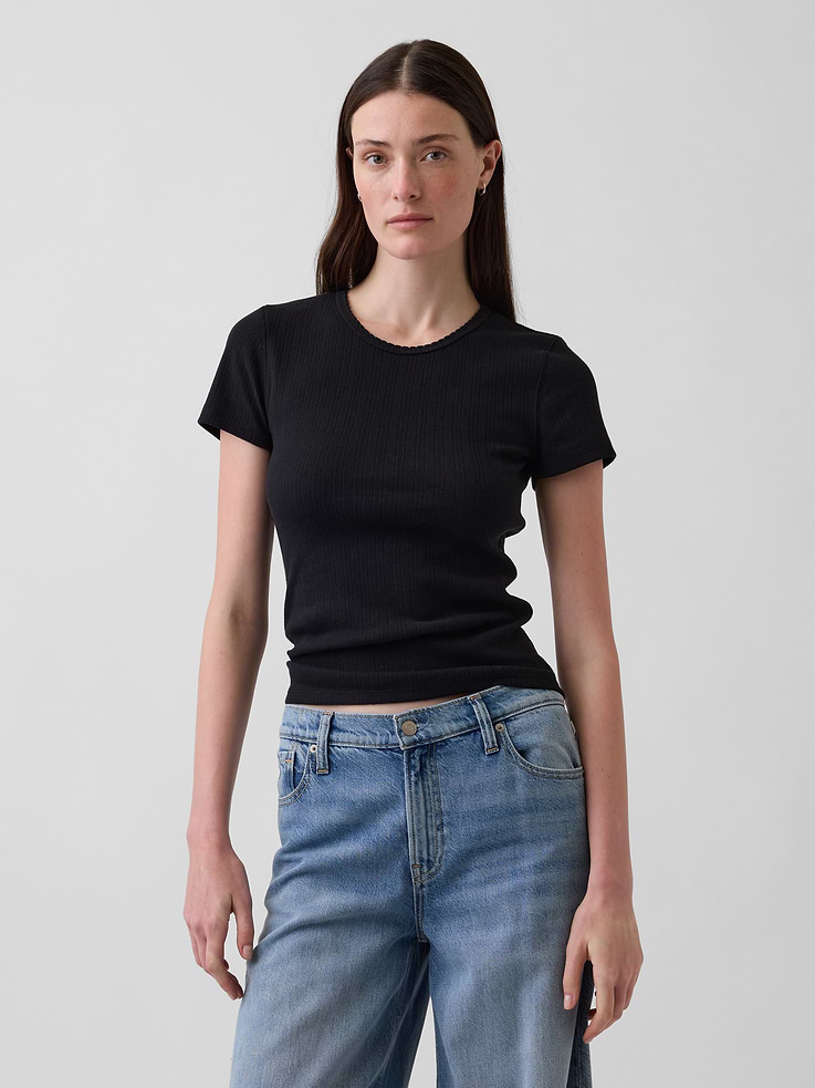 Image number 1 showing, Pointelle Crewneck T-Shirt