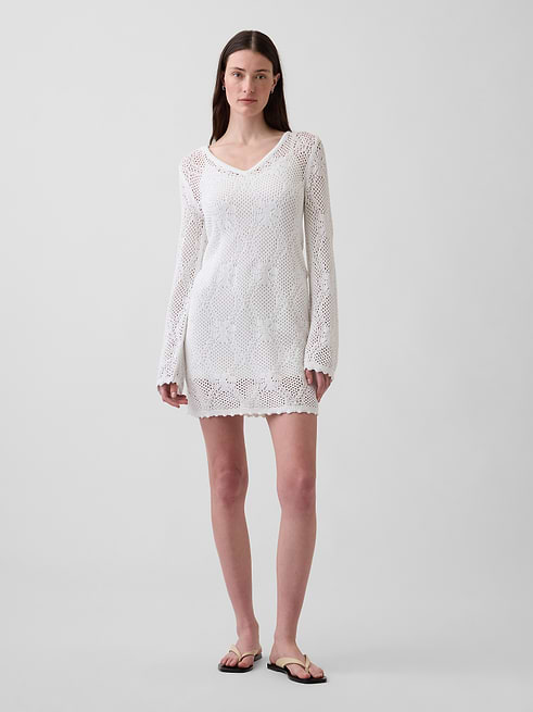 gap knit dress Women's Pointelle Sweater Mini by Fresh White Size XL nature inspired wedding dress
