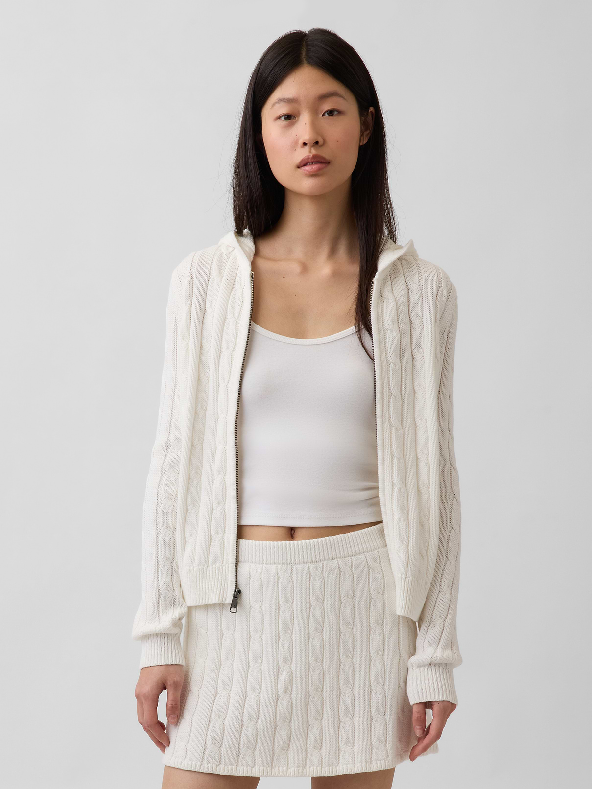 100% Cotton Cable-Knit Zip Cardigan