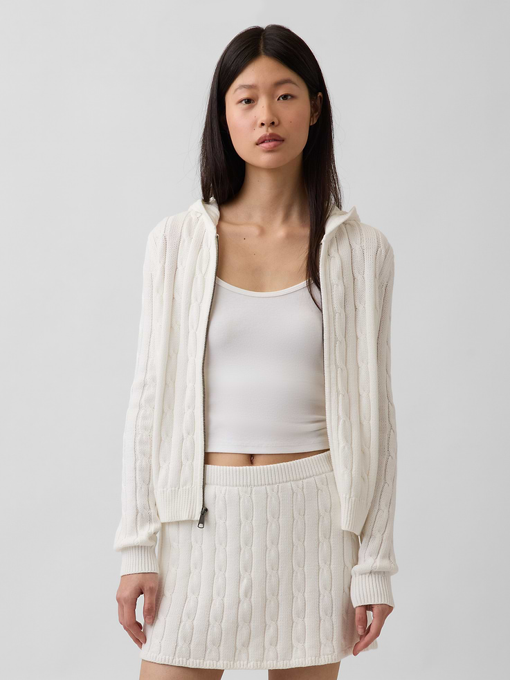 Image number 1 showing, 100% Cotton Cable-Knit Zip Cardigan