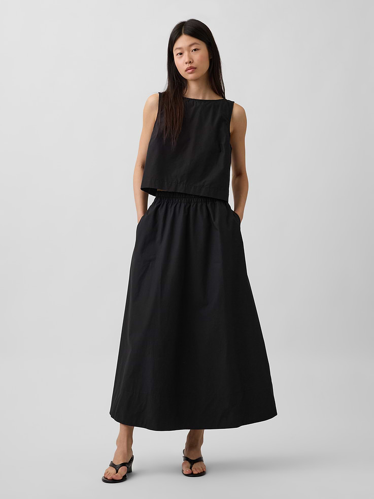 Image 1 of 5, Soft cotton poplin maxi skirt., Elasticized waist., On-seam pockets., Product #903858