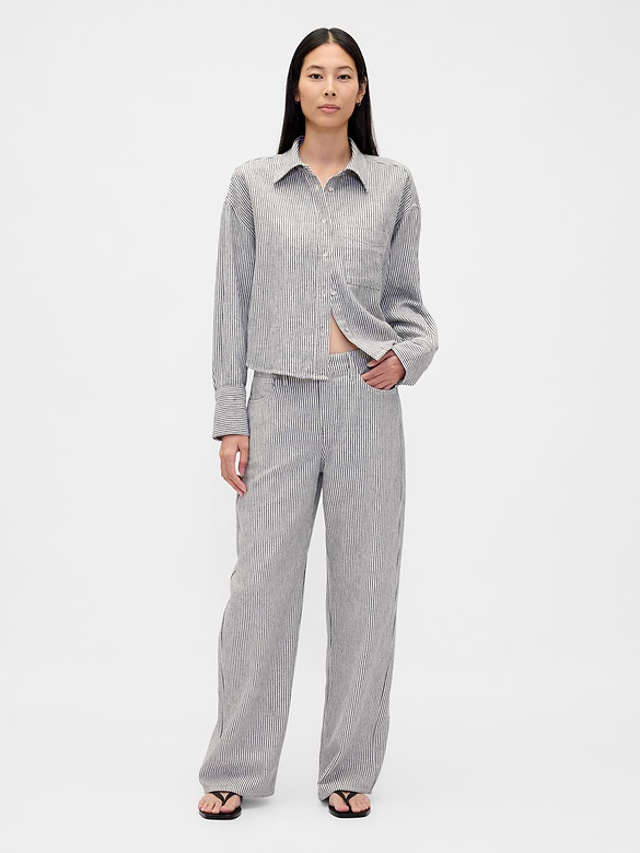Linen-Cotton Wide-Leg Pants