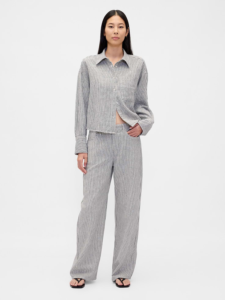 Image number 1 showing, Linen-Cotton Wide-Leg Pants