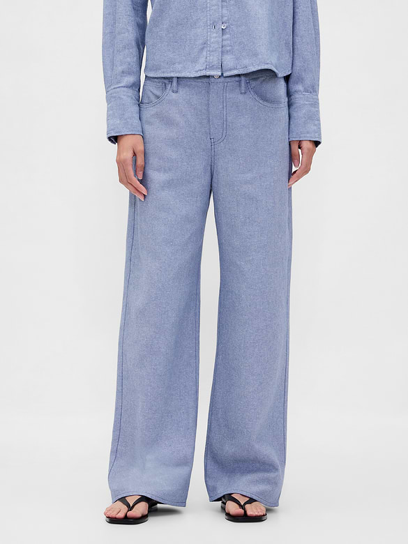 Linen-Cotton Wide-Leg Pants