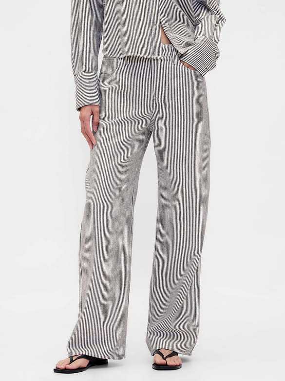 Linen-Cotton Wide-Leg Pants