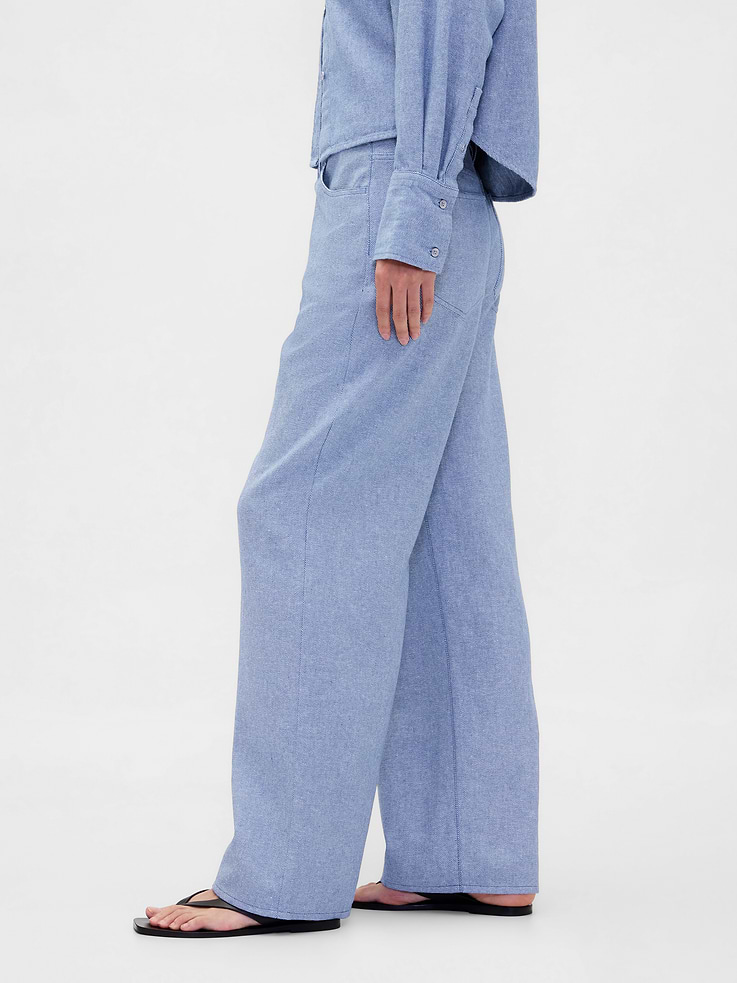 Image number 3 showing, Linen-Cotton Wide-Leg Pants