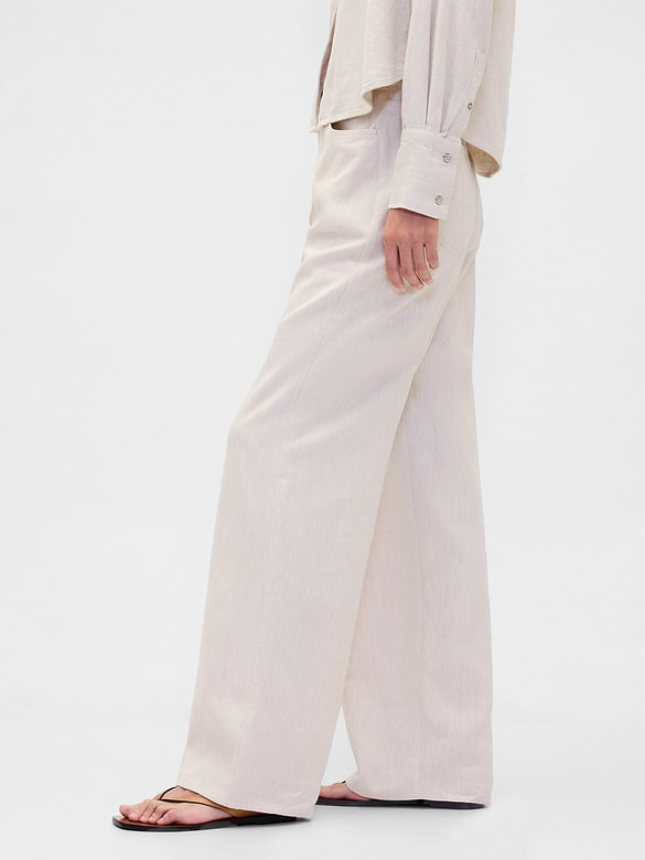 Linen-Cotton Wide-Leg Pants