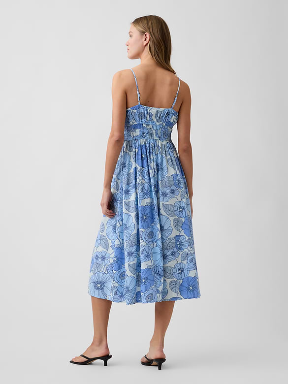 Smocked Tie-Front Midi Dress