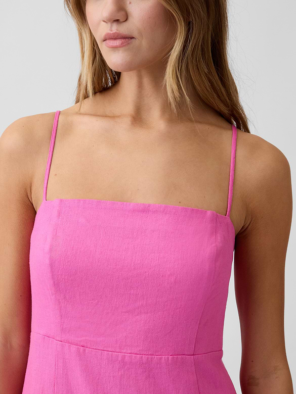 Linen-Blend Squareneck Mini Dress
