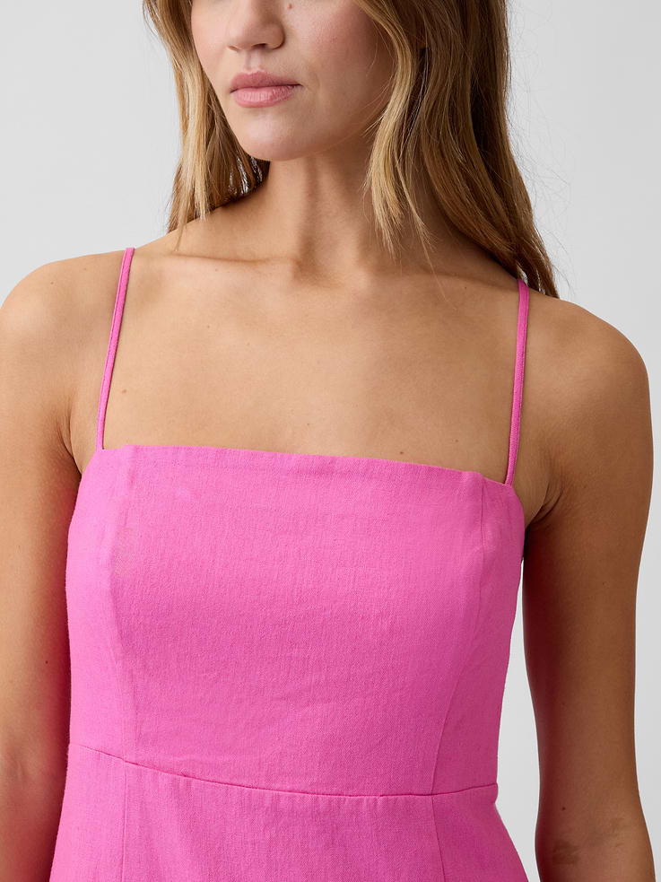 Image 3 of 6, Linen-Blend Squareneck Mini Dress