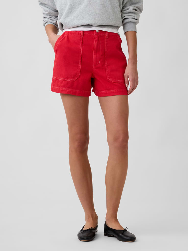 Image 2 of 5, 4" Mid Rise Denim Utility Shorts