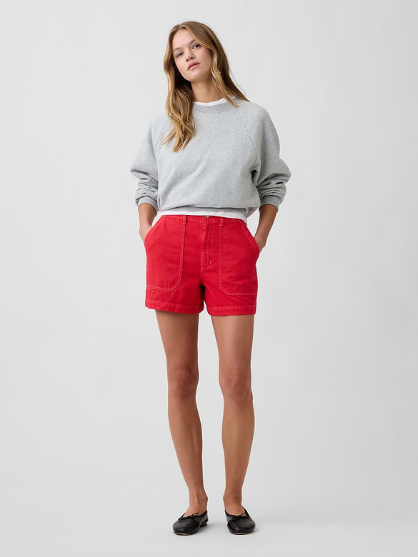 4" Mid Rise Denim Utility Shorts