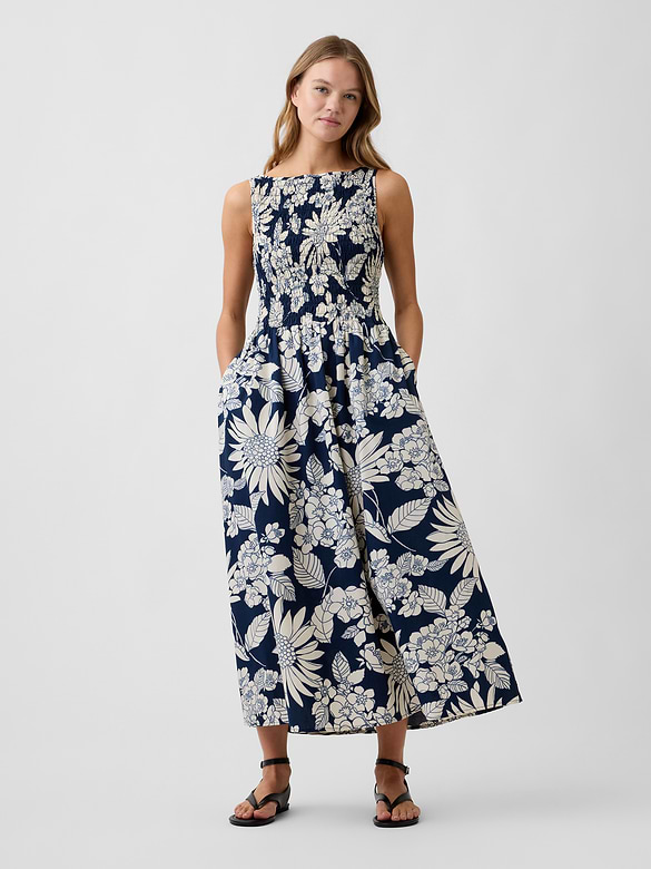Smocked Boatneck Maxi Dress