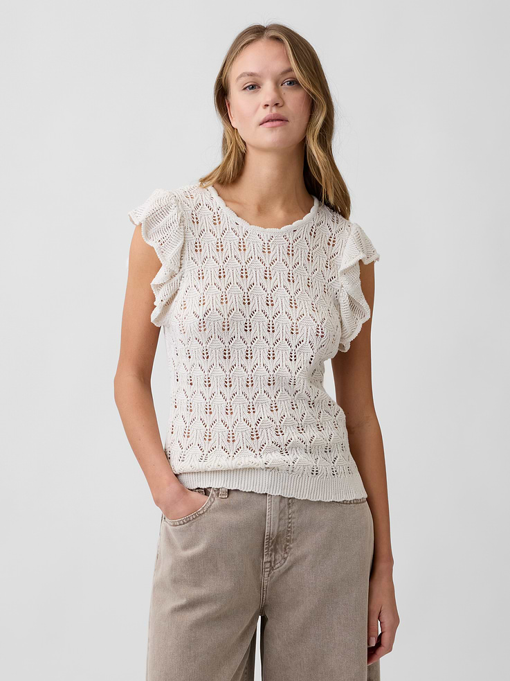 Image number 1 showing, Crochet Flutter Sleeve Top