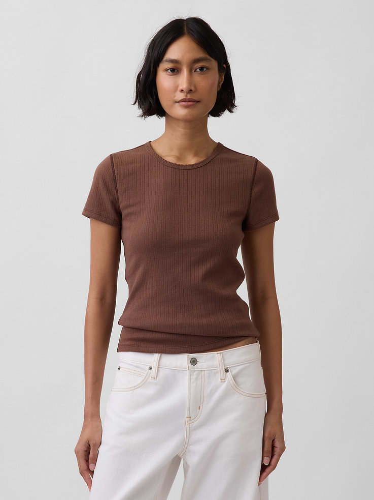 Image number 1 showing, Pointelle Crewneck T-Shirt