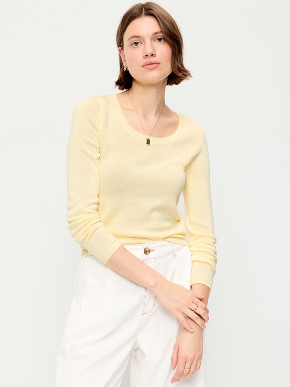 Fitted Scoop-Neck Cropped Jersey Sweater