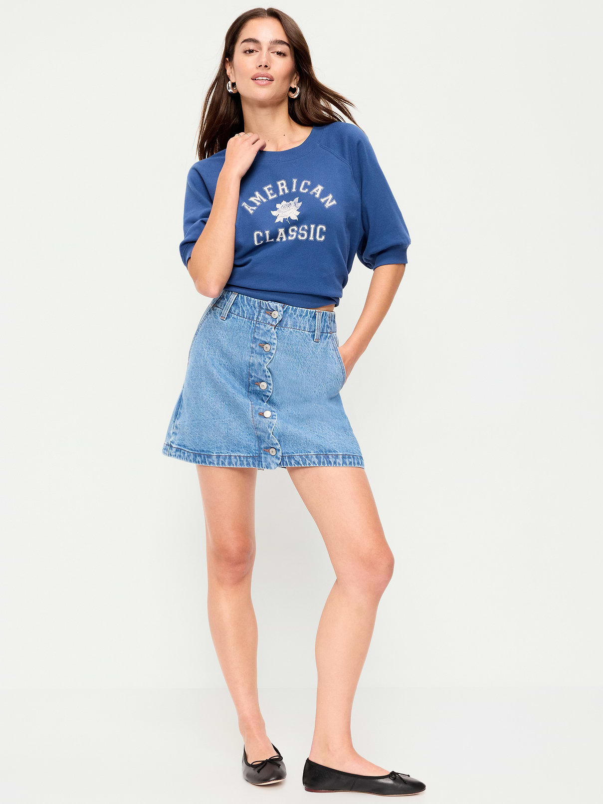 Scalloped-Edge Button-Down Mini Skirt