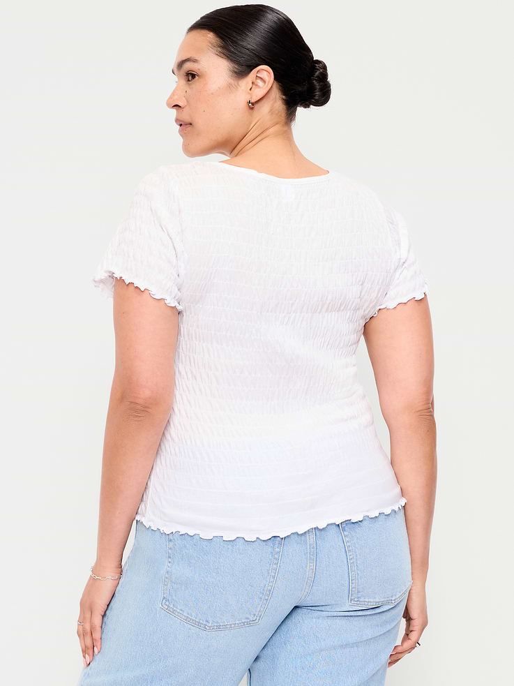 Image number 9 showing, Slit-Neck Smocked Graphic Top