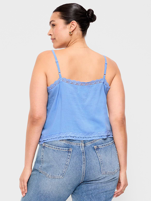 Lace-Trim Linen-Blend Cami Tank Top