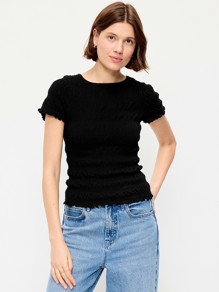 Image number 1 showing, Slit-Neck Smocked Top