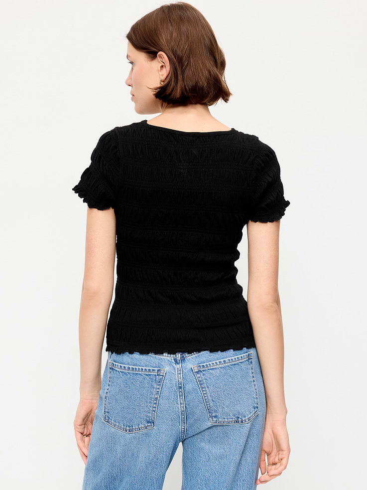 Image number 2 showing, Slit-Neck Smocked Top