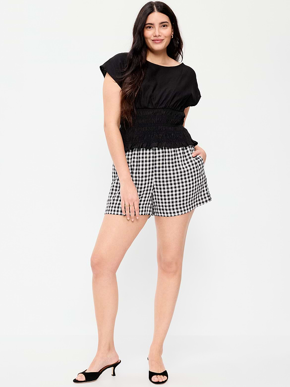 High-Waisted Linen-Blend Shorts -- 3.5-inch inseam