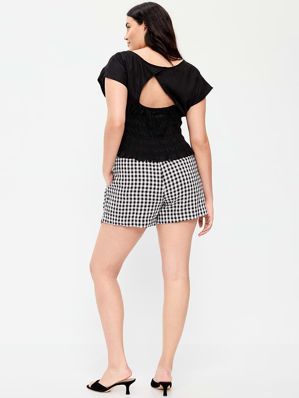 High-Waisted Linen-Blend Shorts -- 3.5-inch inseam
