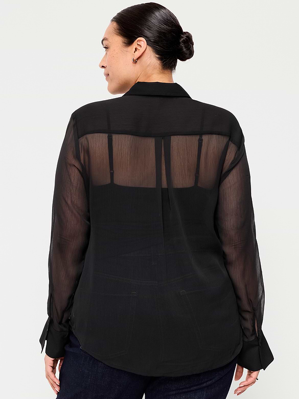 Chiffon Sheer Button-Down Shirt