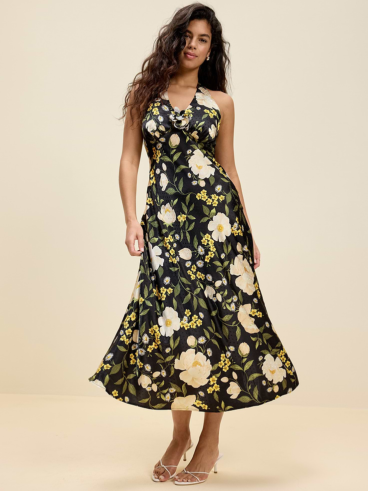 Image number 7 showing, The Occasion by Old Navy Fit and Flare Satin Halter Midi Dress