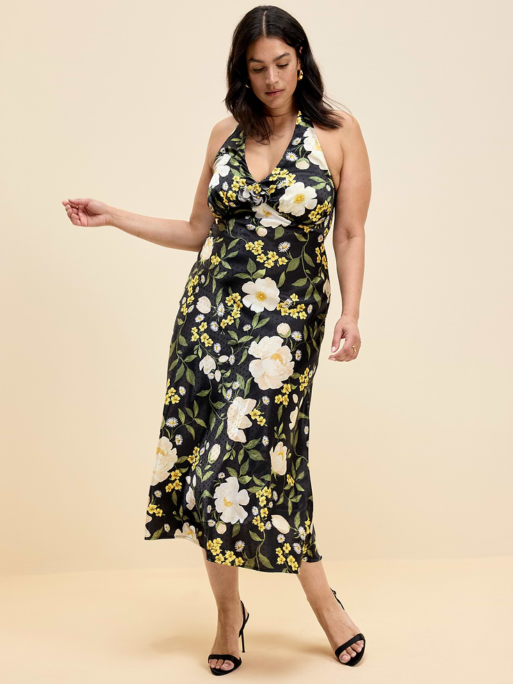 Image number 9 showing, The Occasion by Old Navy Fit and Flare Satin Halter Midi Dress