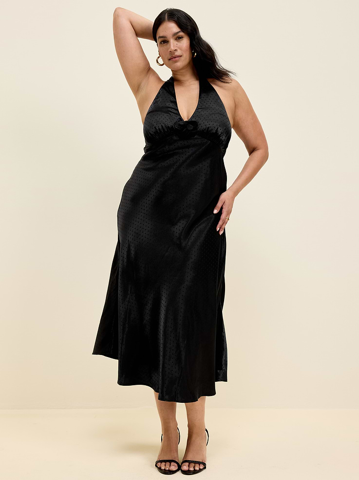 Image number 9 showing, The Occasion by Old Navy Fit and Flare Satin Halter Midi Dress