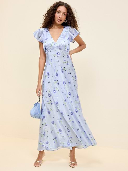 flowy dress sleeves Bethie Petal Sleeve Maxi room for hips Women's The Occasion Satin Flutter-Sleeve