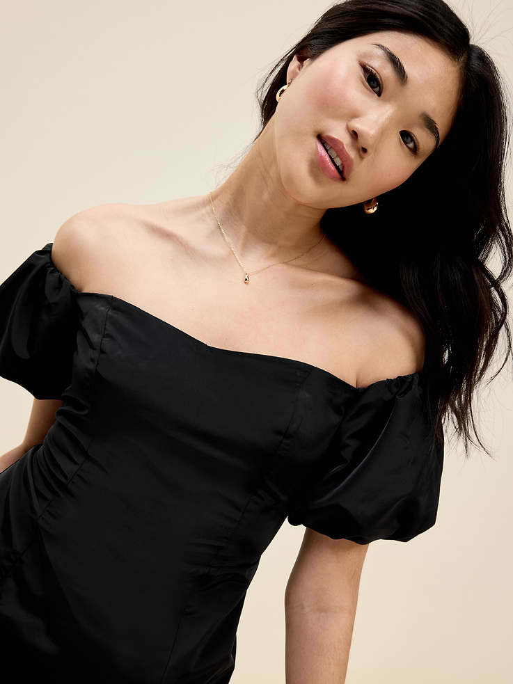 Image number 6 showing, The Occasion by Old Navy Fit & Flare Puff-Sleeve Taffeta Mini Dress