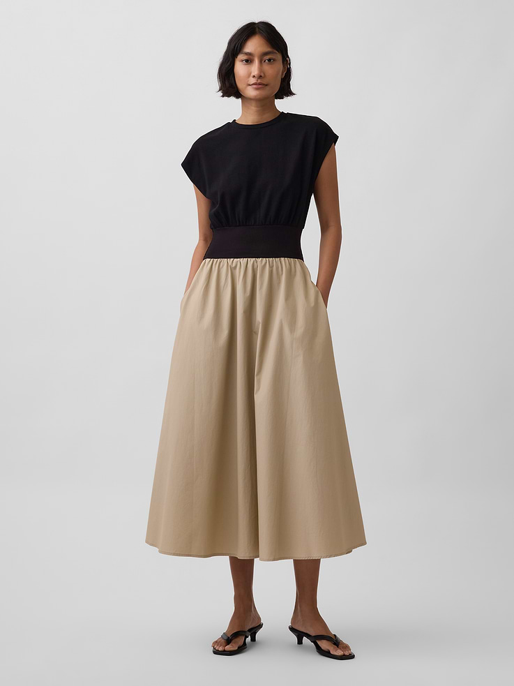 Image number 1 showing, Mixed Media Drop-Waist Midi Dress